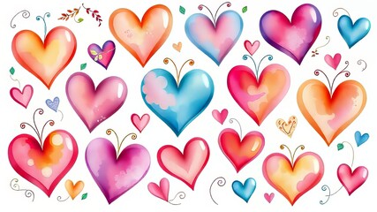 Vibrant Watercolor Heart Pattern Background - AI Art