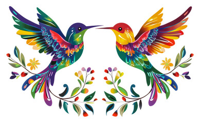 Obraz premium Vibrant hummingbirds in colorful artistic design isolated on transparent background