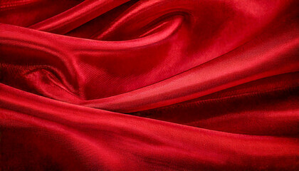 Obraz premium Red Silk Fabric,Close-up of luxurious, vibrant red fabric with smooth folds and a silky texture.