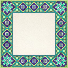 Geometric Border Pattern with Paper Texture and Vibrant Earthy Cool Palette