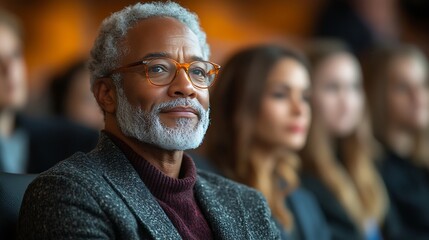 Attentive Elderly Man Listening in a Crowd