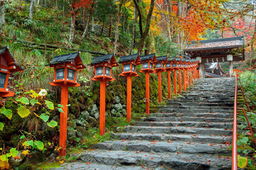 Kifune Shrine in Kyoto, Japan with beautiful autumn scenery. 