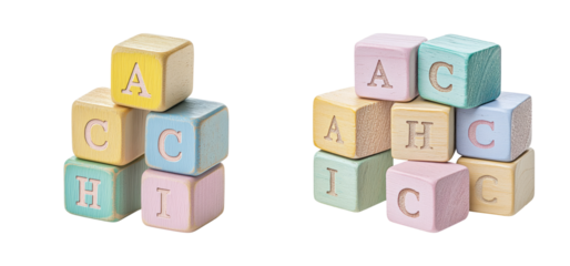 Colorful Wooden Alphabet Blocks on Clear Background