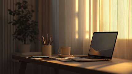 desk with laptop