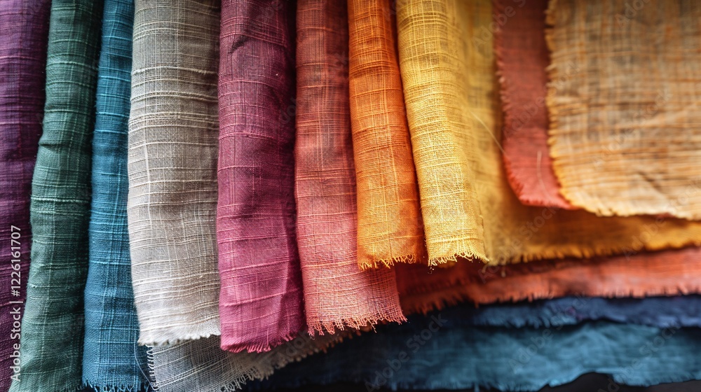 Aufkleber Assorted colors and textures of linen fabric displayed in a row