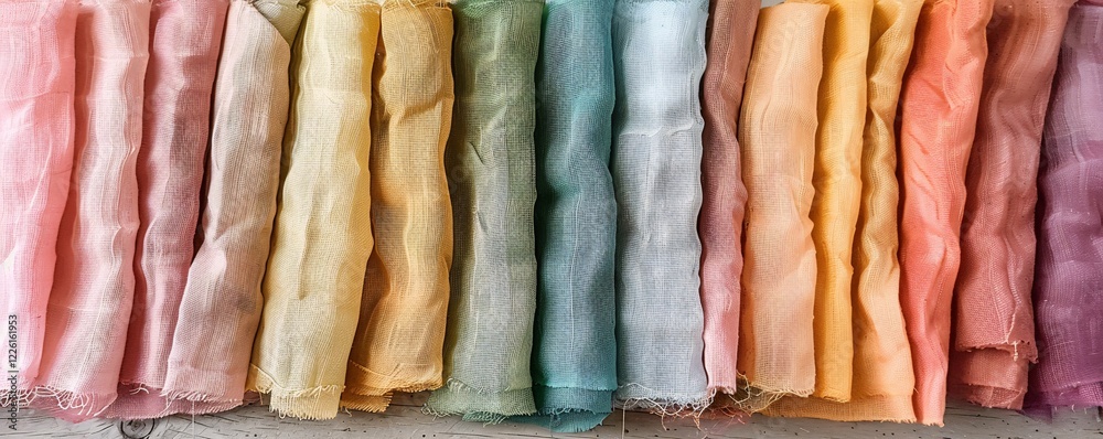 Poster linen fabric being dyed different shades of colors creating a gradient