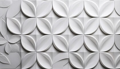 Stunning White Geometric Leaf Patterns in a 3D Textured Background Panorama, Creating a Modern and Minimalist Artistic Landscape for Interior Design