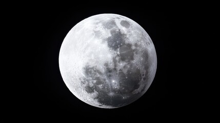 Obraz premium Detailed full moon glowing brightly against a pitch black night sky in outer space.