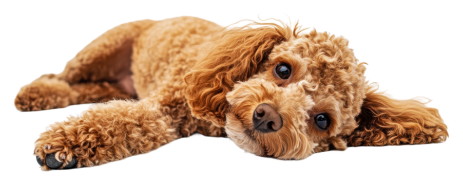 Relaxing dog with curly fur at home isolated on transparent background