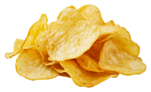 Crispy potato chips stacked for snacking delight isolated on transparent background