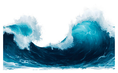 Majestic ocean waves crashing against each other isolated on transparent background
