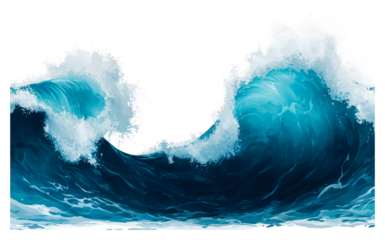 Majestic ocean waves crashing against each other isolated on transparent background