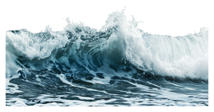 Powerful waves crashing against the shore isolated on transparent background