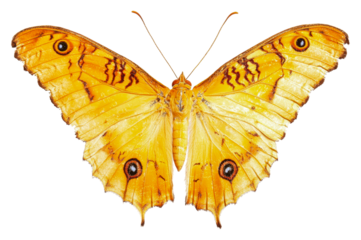 Vibrant yellow butterfly with striking patterns isolated on transparent background