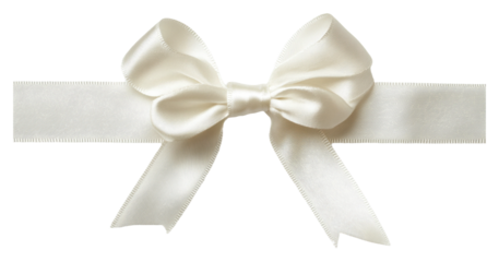 Elegant white ribbon bow on smooth fabric isolated on transparent background