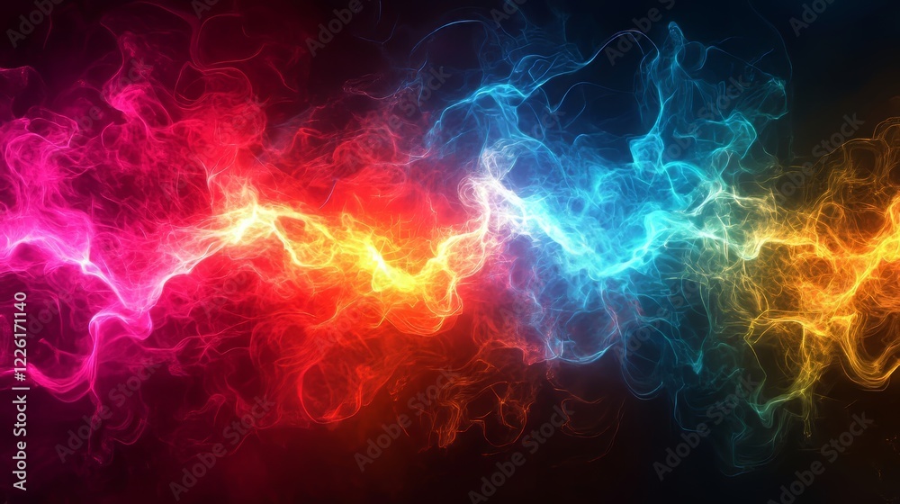 Wall mural a captivating display of vivid colorful energy waves moving dynamically against a contrasting black 