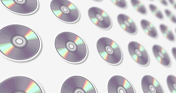 Reflective rotating CD design with side scrolling on black and white background