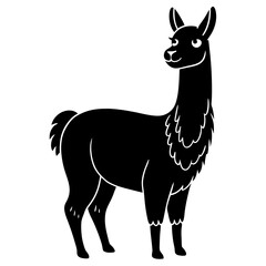 Cute Line Art Llama Silhouette Black Vector Illustration