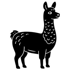 Cute Line Art Llama Silhouette Black Vector Illustration