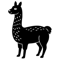 Cute Line Art Llama Silhouette Black Vector Illustration