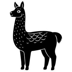 Cute Line Art Llama Silhouette Black Vector Illustration