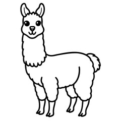 Cute Line Art Llama Silhouette Black Vector Illustration
