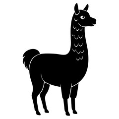 Cute Line Art Llama Silhouette Black Vector Illustration