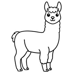 Cute Line Art Llama Silhouette Black Vector Illustration