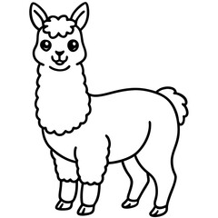 Cute Line Art Llama Silhouette Black Vector Illustration