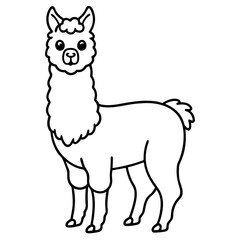 Cute Line Art Llama Silhouette Black Vector Illustration