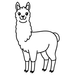 Cute Line Art Llama Silhouette Black Vector Illustration