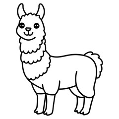Cute Line Art Llama Silhouette Black Vector Illustration