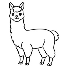 Cute Line Art Llama Silhouette Black Vector Illustration