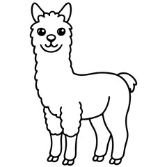 Cute Line Art Llama Silhouette Black Vector Illustration