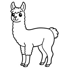 Cute Line Art Llama Silhouette Black Vector Illustration
