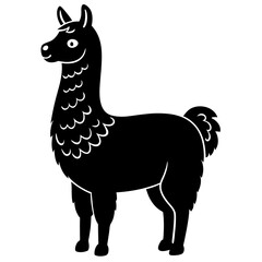 Cute Line Art Llama Silhouette Black Vector Illustration