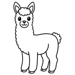 Cute Line Art Llama Silhouette Black Vector Illustration