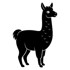 Cute Line Art Llama Silhouette Black Vector Illustration