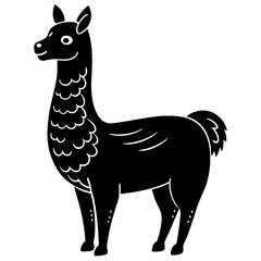 Cute Line Art Llama Silhouette Black Vector Illustration