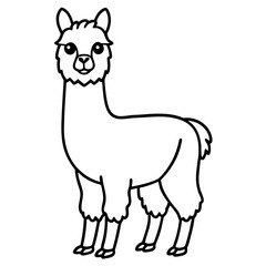 Cute Line Art Llama Silhouette Black Vector Illustration