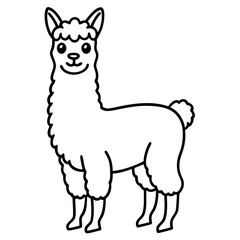 Cute Line Art Llama Silhouette Black Vector Illustration