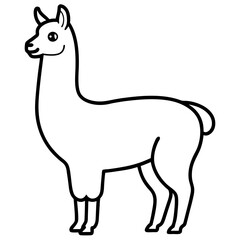 Cute Line Art Llama Silhouette Black Vector Illustration