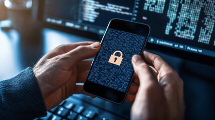 Hands Manipulating Smartphone with Lock Symbol