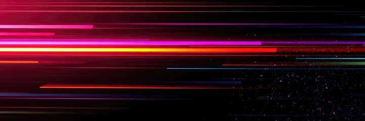 Horizontal neon lines abstract the background with lines, light-speed images,