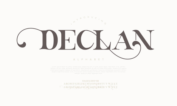 Declan typography beauty fashion elegant minimalist serif italic fonts decorative wedding vintage retro logos. Minimal luxury font alphabet logo. Vector illustration