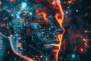 Futuristic Cyborg with Glowing Circuits. Artist creativity and inspiration Artificial intelligence Machine learning virtual reality.