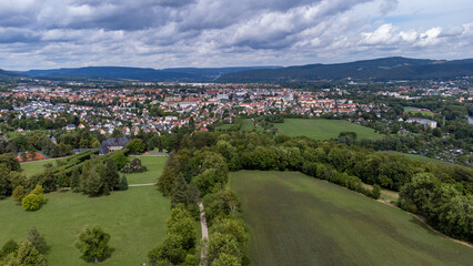 Expansive Aerial View of Scenic German Town of Saalfeld