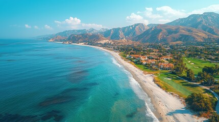 Coastal California Town Ocean Beach Golf Course Mountains