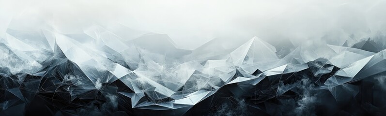 Obraz premium Abstract black low-poly background with geometric shapes and triangular patterns, in dark gray and white colors, high resolution, hyper-realistic, and super detailed.