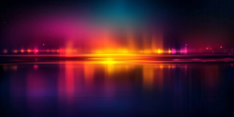 Fototapeta premium Vibrant Abstract Light Reflections Over Calm Water Surface at Night